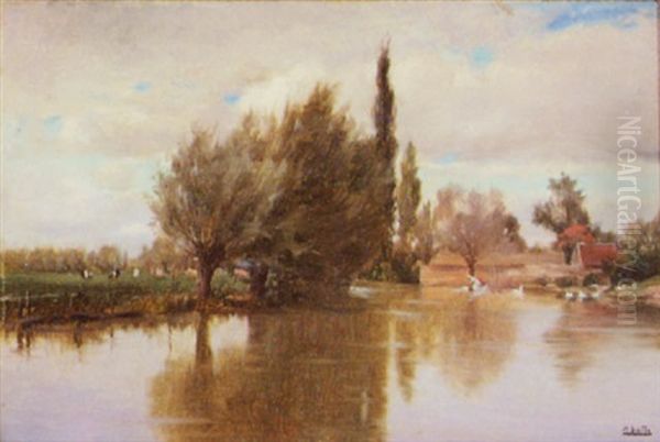 River And Farmlands Near Champagne, France Oil Painting by Paul (Jean Marie) Sain