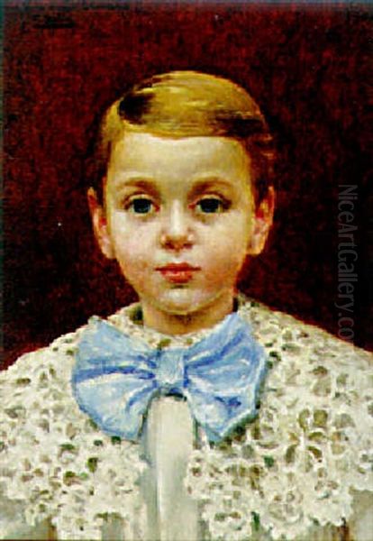 Portrait Of A Young Boy With A Blue Bow Tie Oil Painting by Paul (Jean Marie) Sain