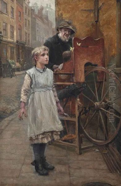 A Glimpse Of The Unknown: A Child In The East End Of London Seeing Butterflies For The First Time Oil Painting by Everton Sainsbury