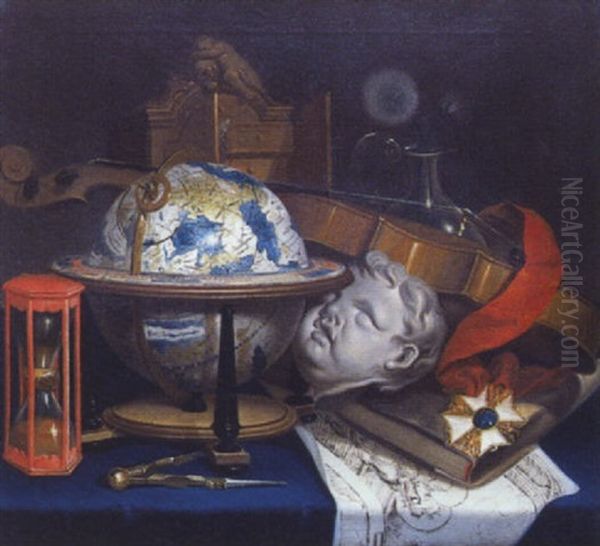 Nature Morte A La Mappemonde Oil Painting by Simon Bernard de Saint Andre