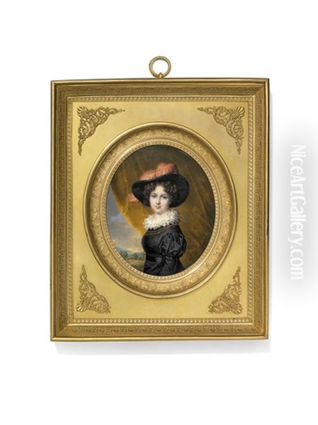 A Lady, Possibly Mlle. Exelmans, In Black Dress And Hat Oil Painting by Daniel Saint