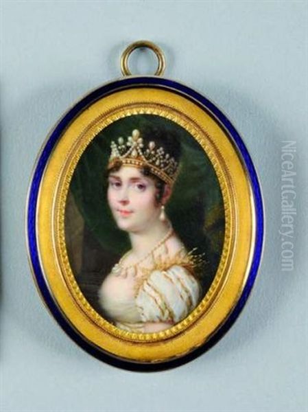 Portrait De L'imperatrice Josephine En Buste De Profil, Portant Une Couronne, Des Boucles D'oreille Et Un Collier En Perles Oil Painting by Daniel Saint