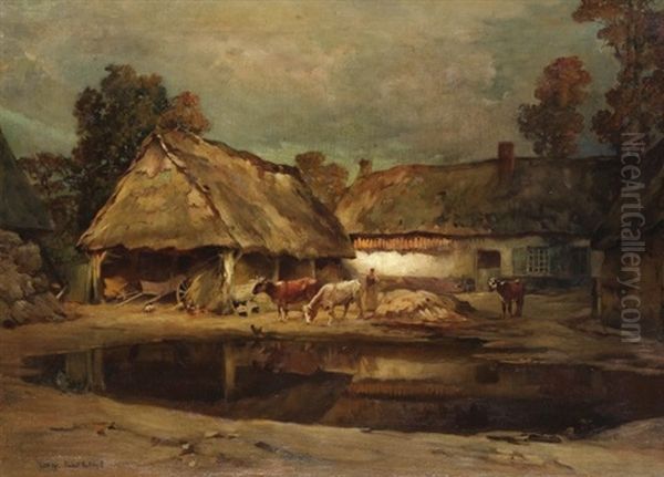 Bauerngehoft Oil Painting by Charles Leroy Saint-Aubert