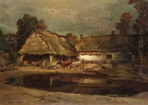 Bauerngehoft Oil Painting by Charles Leroy Saint-Aubert