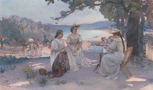 Afternoon Tea Oil Painting by Charles Leroy Saint-Aubert