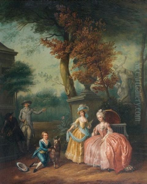 Elegantes Dans Un Parc Oil Painting by Gabriel Jacques de Saint-Aubin