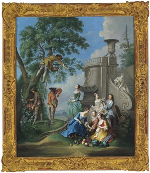 Elegante Gesellschaft Bei Der Obsternte: Allegorie Des Sommers Oil Painting by Gabriel Jacques de Saint-Aubin