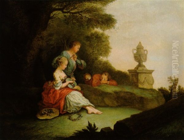 Flotenkonzert Im Freien Oil Painting by Gabriel Jacques de Saint-Aubin