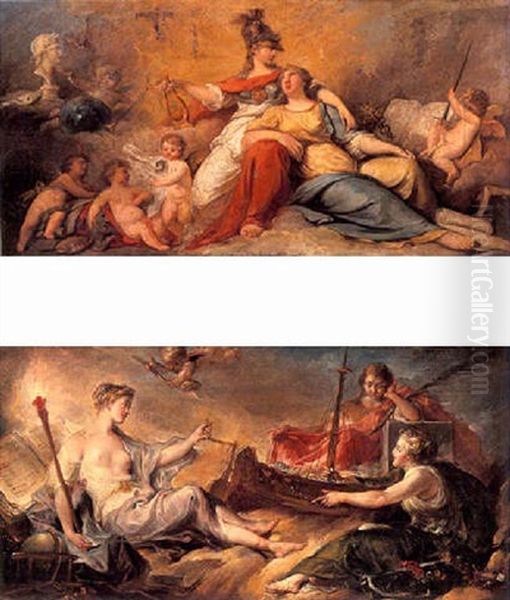 Allegorie De L'economie Oil Painting by Gabriel Jacques de Saint-Aubin