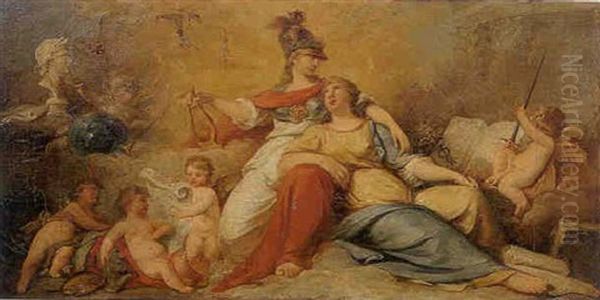 Allegorie De L'economie Oil Painting by Gabriel Jacques de Saint-Aubin