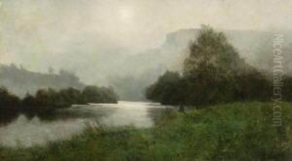 Angler Am Fluss. Oil Painting by Leon Boudot