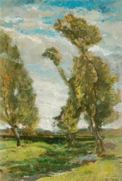 Sommerlandschaft Mit Pappeln Oil Painting by Jean Aime Saint-Cyr Girier