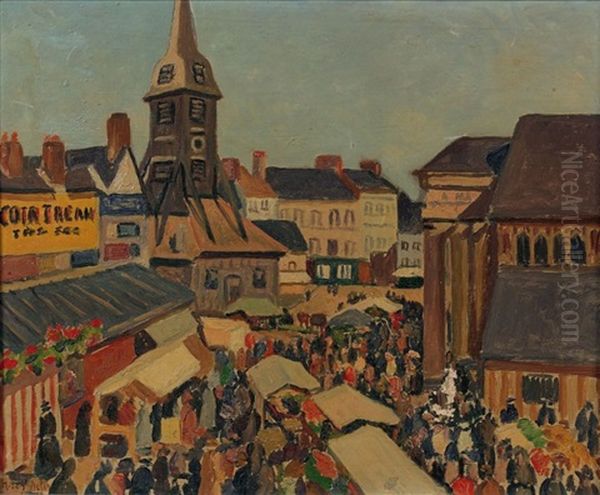 Marche Anime A Honfleur Oil Painting by Henri Lienard De Saint-Delis