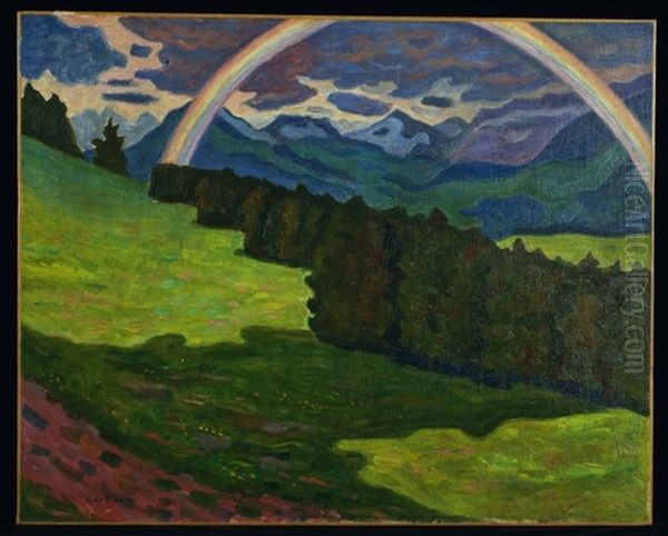 Paysage De Montagne A L'arc En Ciel Oil Painting by Henri Lienard De Saint-Delis