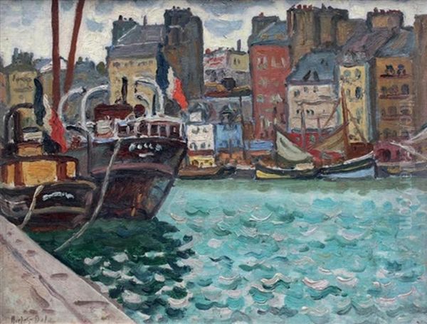 Bateaux A Quai Dans Le Vieux Bassin A Honfleur Oil Painting by Henri Lienard De Saint-Delis