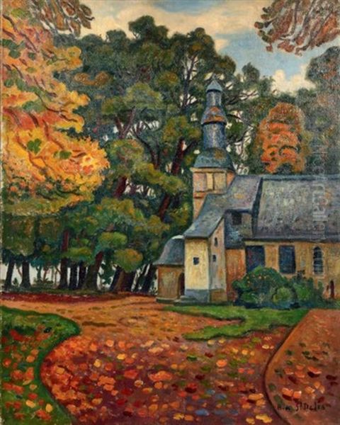 Chapelle De Grace, Honfleur A L'automne Oil Painting by Henri Lienard De Saint-Delis