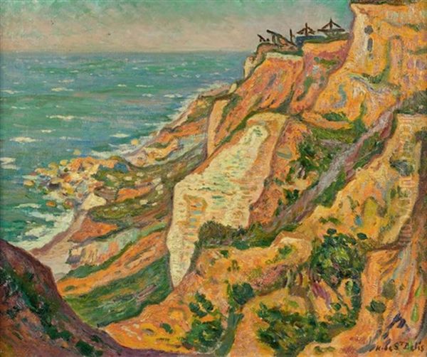 Falaises En Bord De Mer Oil Painting by Henri Lienard De Saint-Delis