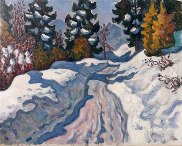 Paysage De Neige Oil Painting by Henri Lienard De Saint-Delis