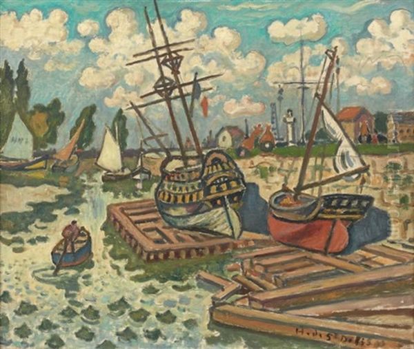 Au Port Oil Painting by Henri Lienard De Saint-Delis