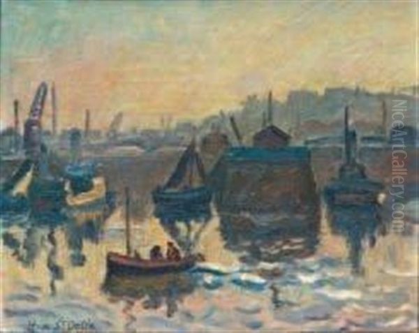 Le Port Par Temps Brumeux Oil Painting by Henri Lienard De Saint-Delis