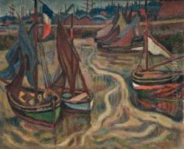 Voiliers Dans Le Port De Honfleur by Henri Lienard De Saint-Delis