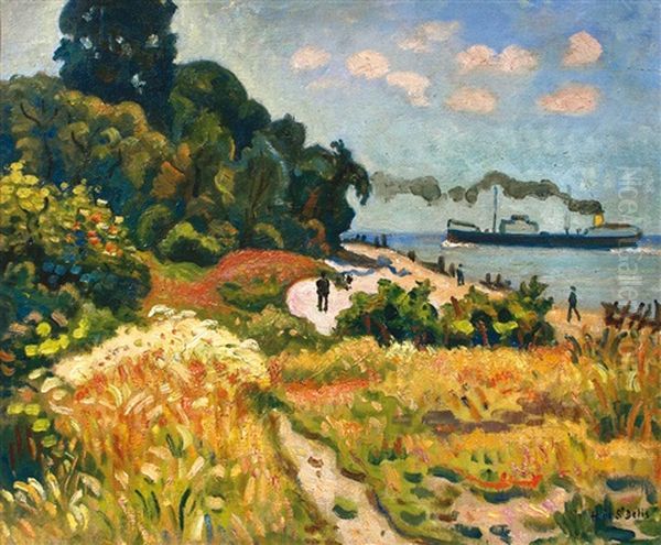 Paysage Au Paquebot Oil Painting by Henri Lienard De Saint-Delis