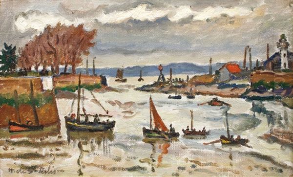 Sortie Du Port De Honfleur Oil Painting by Henri Lienard De Saint-Delis