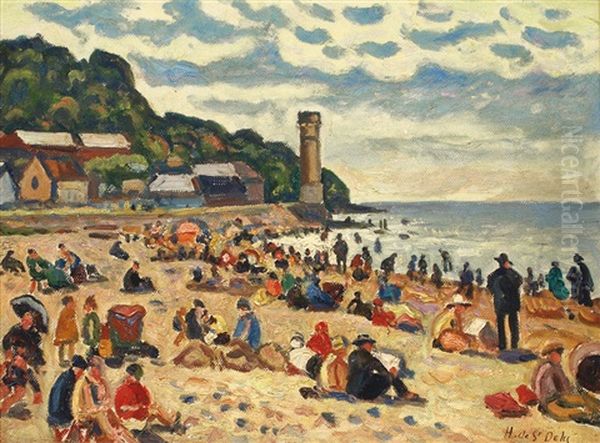 La Plage De Honfleur Oil Painting by Henri Lienard De Saint-Delis