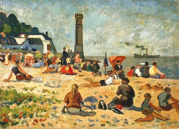 Scene De Plage Oil Painting by Henri Lienard De Saint-Delis