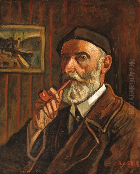 Autoportrait A La Pipe Oil Painting by Henri Lienard De Saint-Delis