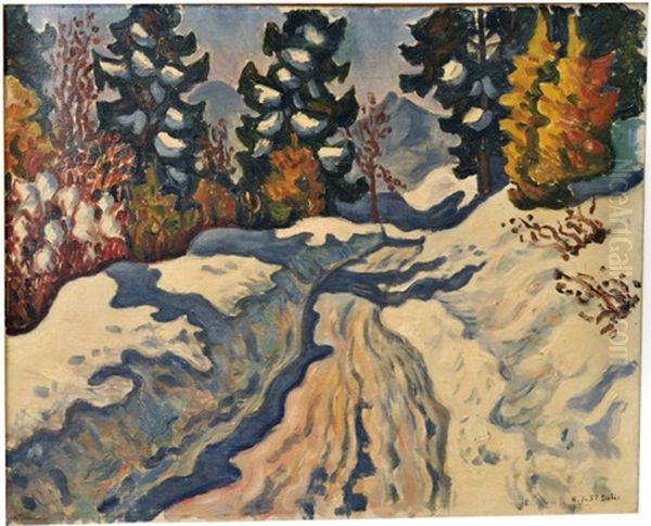 Paysage De Neige Oil Painting by Henri Lienard De Saint-Delis