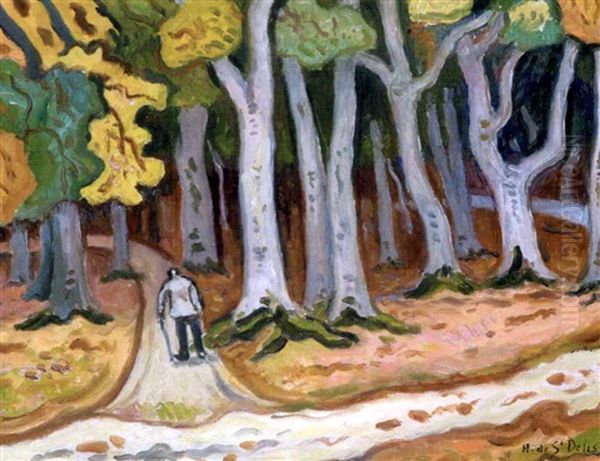 Promeneur Dans La Foret Oil Painting by Henri Lienard De Saint-Delis