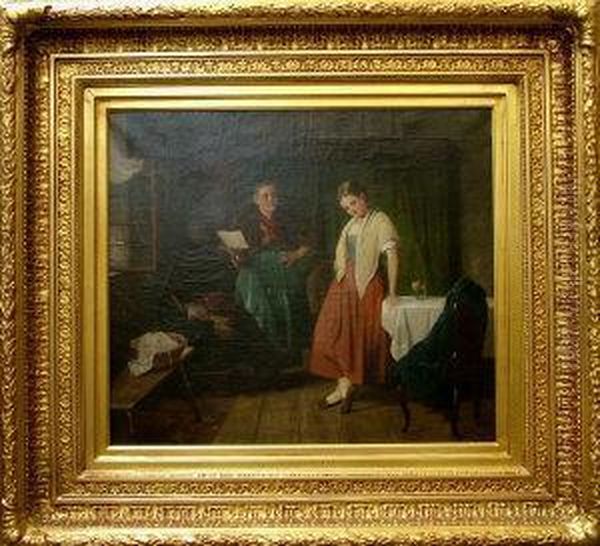 Two Figures In Aninterior Oil Painting by Alois Boudry