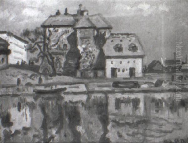 Maisons En Bord De Riviere Oil Painting by Henri Lienard De Saint-Delis