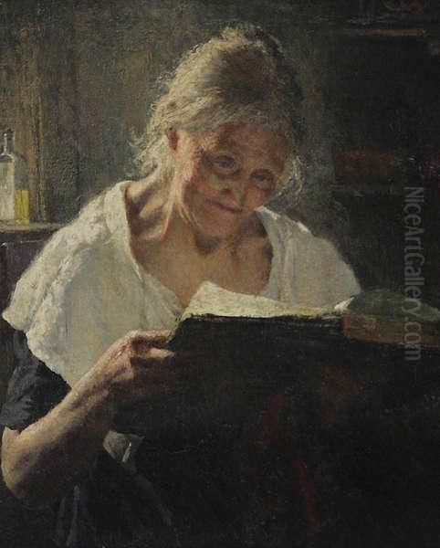 Oudere Vrouw, Lezend Oil Painting by Alois Boudry