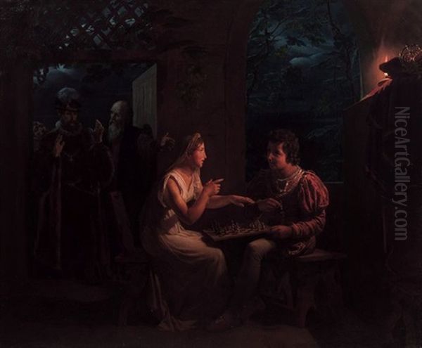 Miranda Fait Une Partie D'echecs Avec Ferdinand, Qu'elle Accuse, En Plaisantant, De Tricher Oil Painting by Gillot Saint-Evre