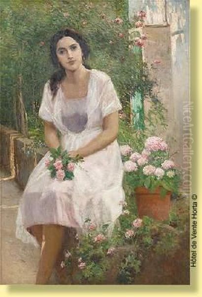 Jeune Italienne Au Bouquet De Fleurs Oil Painting by Alois Boudry