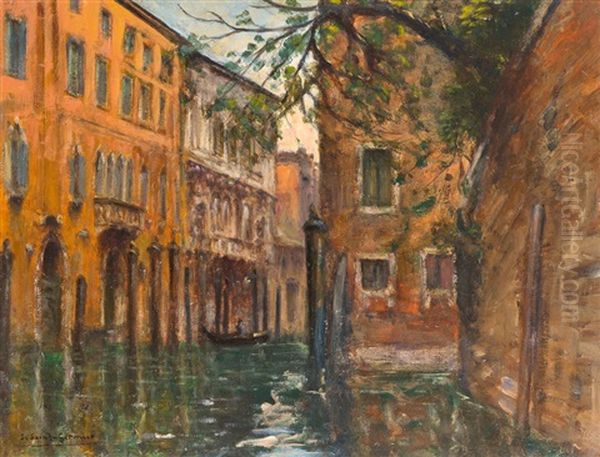 Palazzi An Einem Venezianischen Kanal Oil Painting by Joseph Saint-Germier