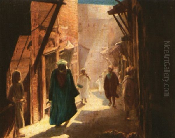 Fez, Mosquee De Moulaye Idriss, Le Mur Des Offrandes (+ Rue Animee, Fez; 2 Works) Oil Painting by Joseph Saint-Germier