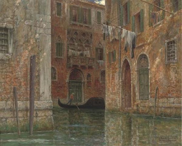 A Gondolier On A Venetian Canal Oil Painting by Joseph Saint-Germier