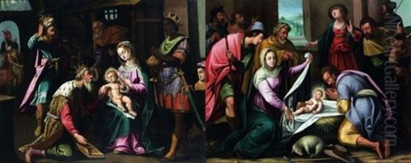 Adoration Des Mages (+ Adoration Des Bergers, Various Sizes; Pair) Oil Painting by Jean de Saint-Igny