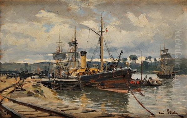 Bateaux A L'amarre Oil Painting by Henri Saintin