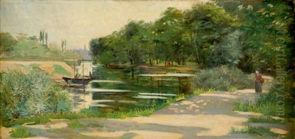 Paysage De Riviere Oil Painting by Henri Saintin