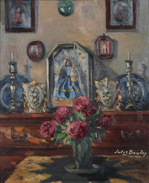 Stilleven Met Rozen In Vaas Optafel Oil Painting by Jules Boudry