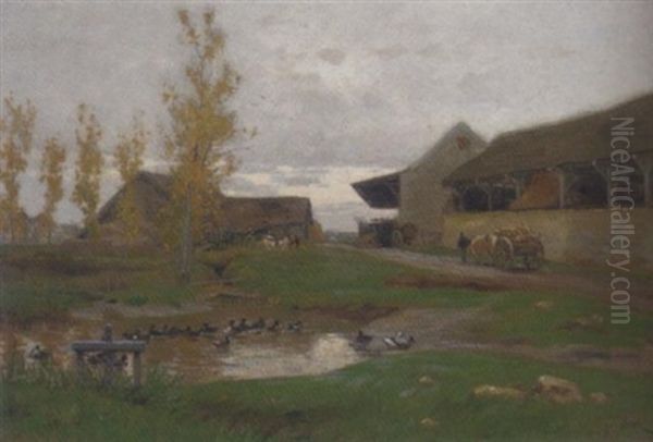 The Farmyard Oil Painting by Henri Saintin