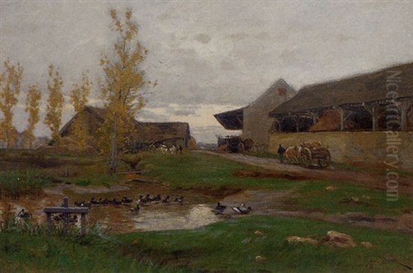 The Farmyard Oil Painting by Henri Saintin