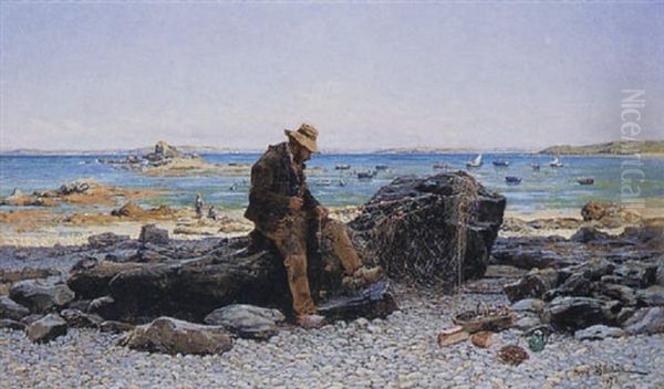 Mending The Nets Oil Painting by Henri Saintin