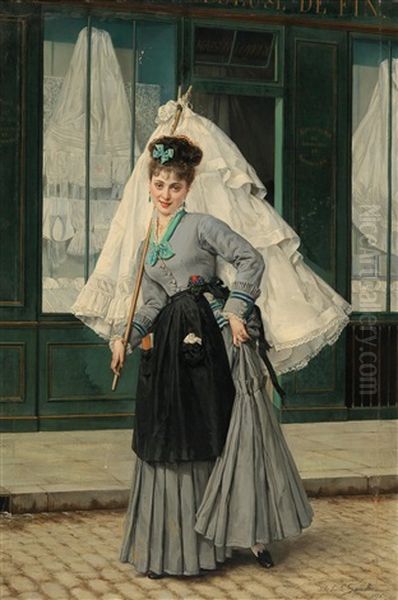 Running An Errand Oil Painting by Jules Emile Saintin