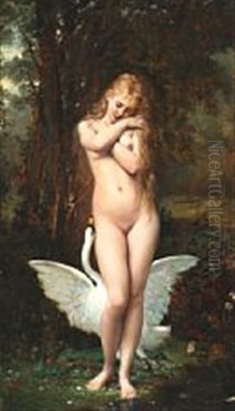 Leda And The Swan Oil Painting by Jules Emile Saintin