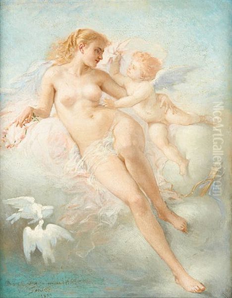 Venus Et Cupidon Oil Painting by Jules Emile Saintin